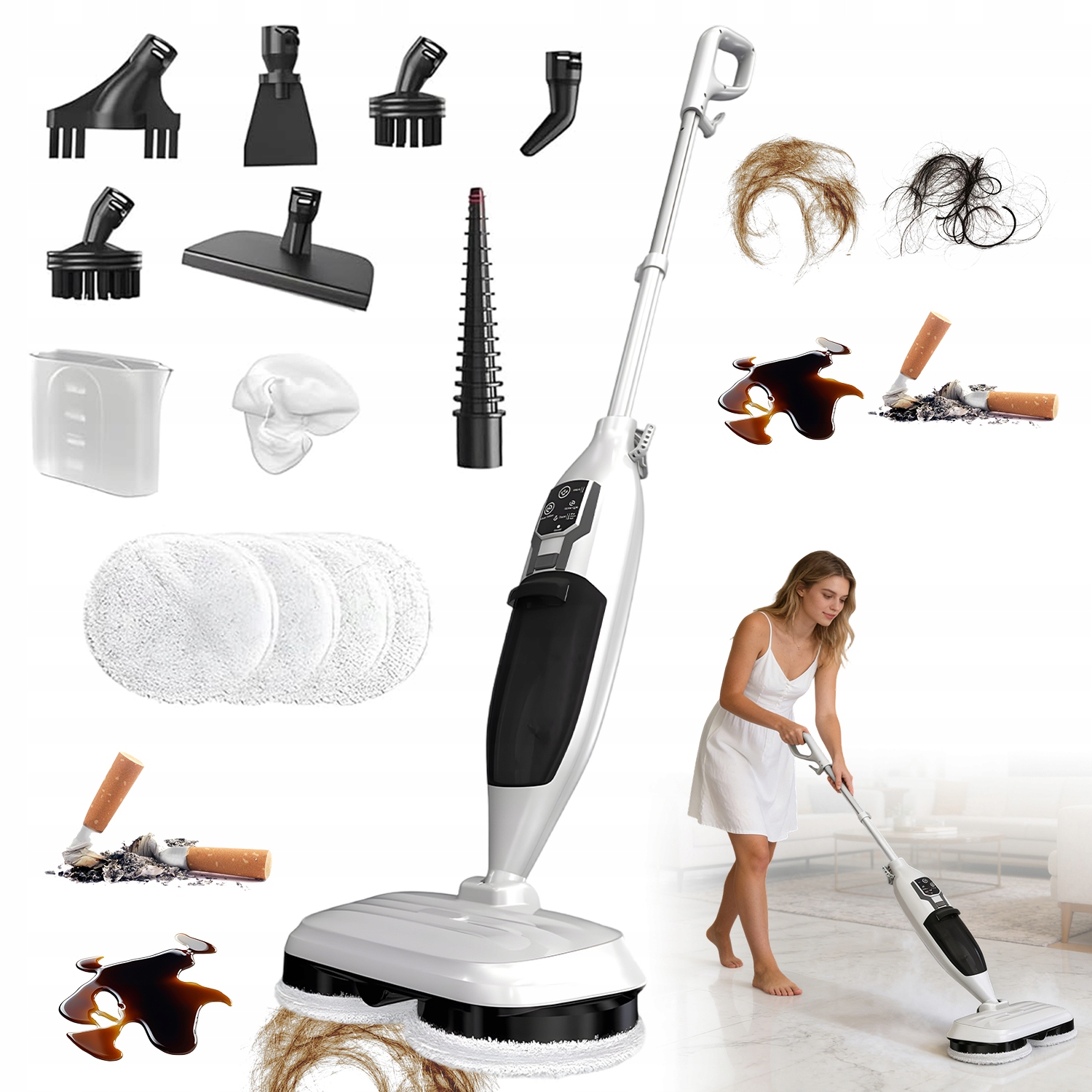 Parní Mop S 5 M Kabelem A Automatickým Navíjením, Snadno Skladovatelný