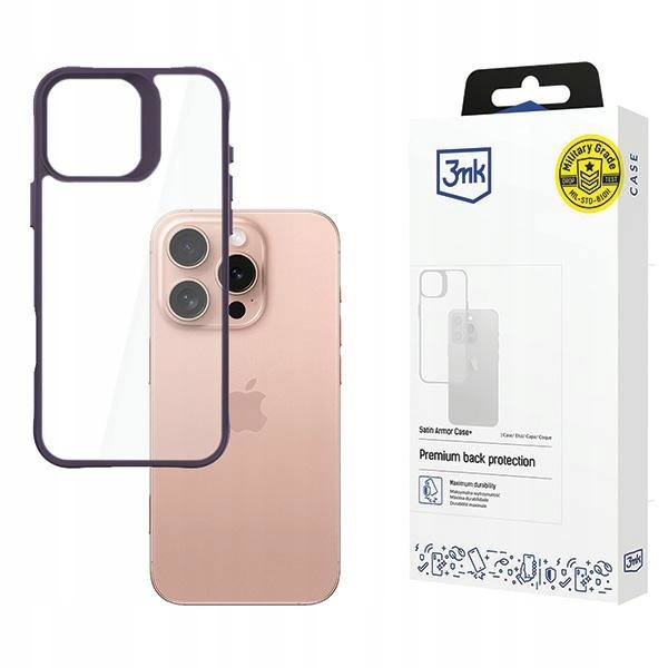 Etui 3MK SatinArmor+ iPhone 16 Pro 6.3" fioletowe, wojskowa jakość