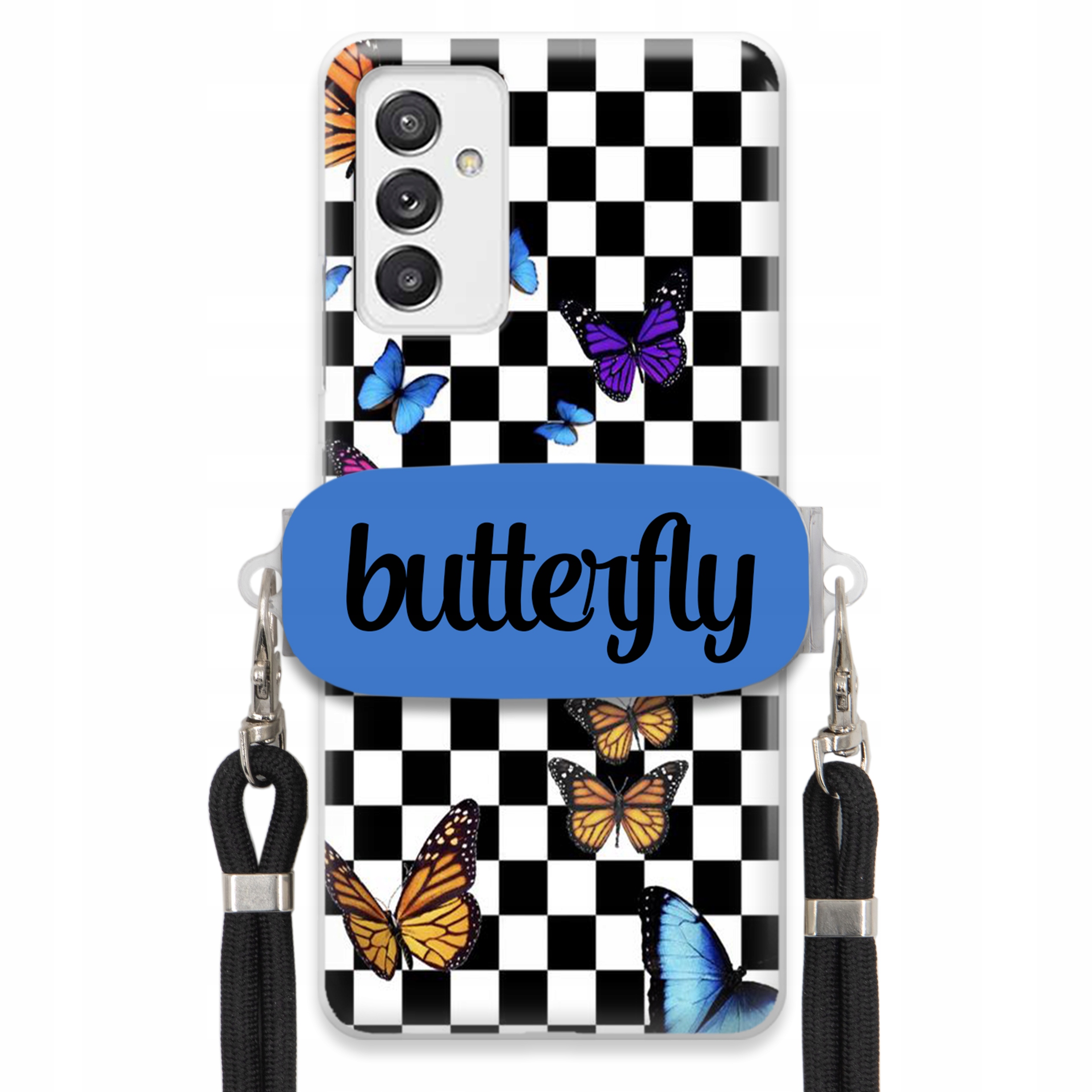 Puzdro Na Samsung A82 5G Puzdro S Obdĺžnikovým Držiakom, Čierne Vodítko, Butterfly, Motýle