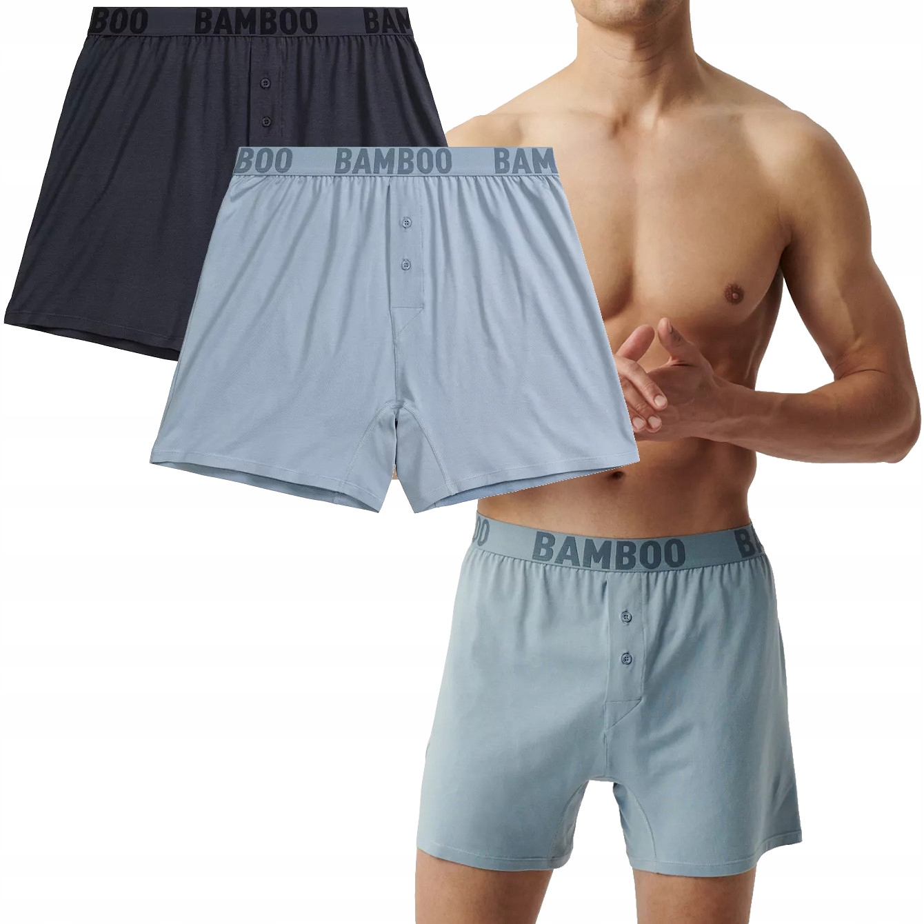 Bokserki Luźne Męskie Szorty Atlantic Bambus 2MBX076/NIE/GRF 2PAK *M*