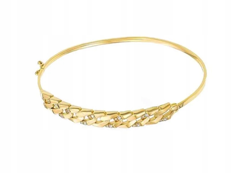 Złota bransoletka 375 pancer z cyrkoniami 4,70g bangle zdobiony