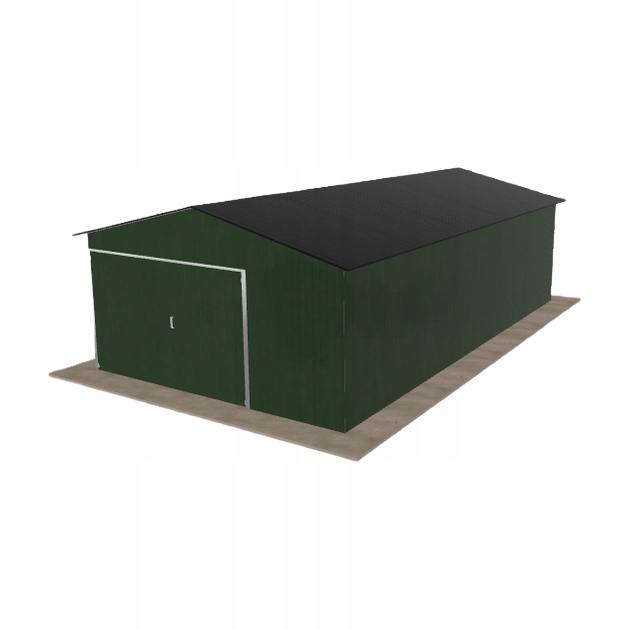 Plechová garáž 4.5 x 8 m, jednopolohová, dvouspádová, zelená