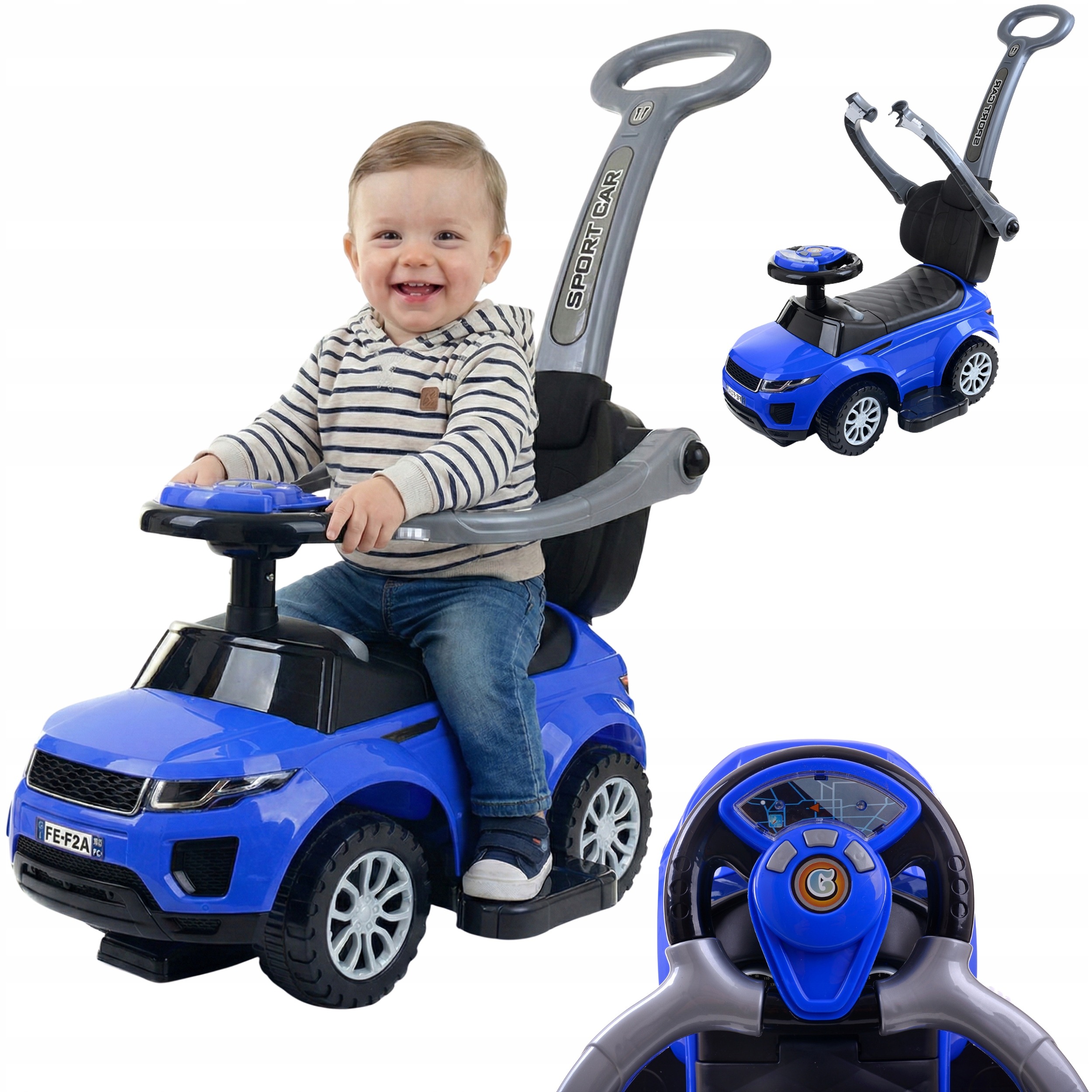 Duży Jeździk Chodzik Pchacz 3w1 Autko Z Klaksonem Wytrzymały Bezpieczny XXL