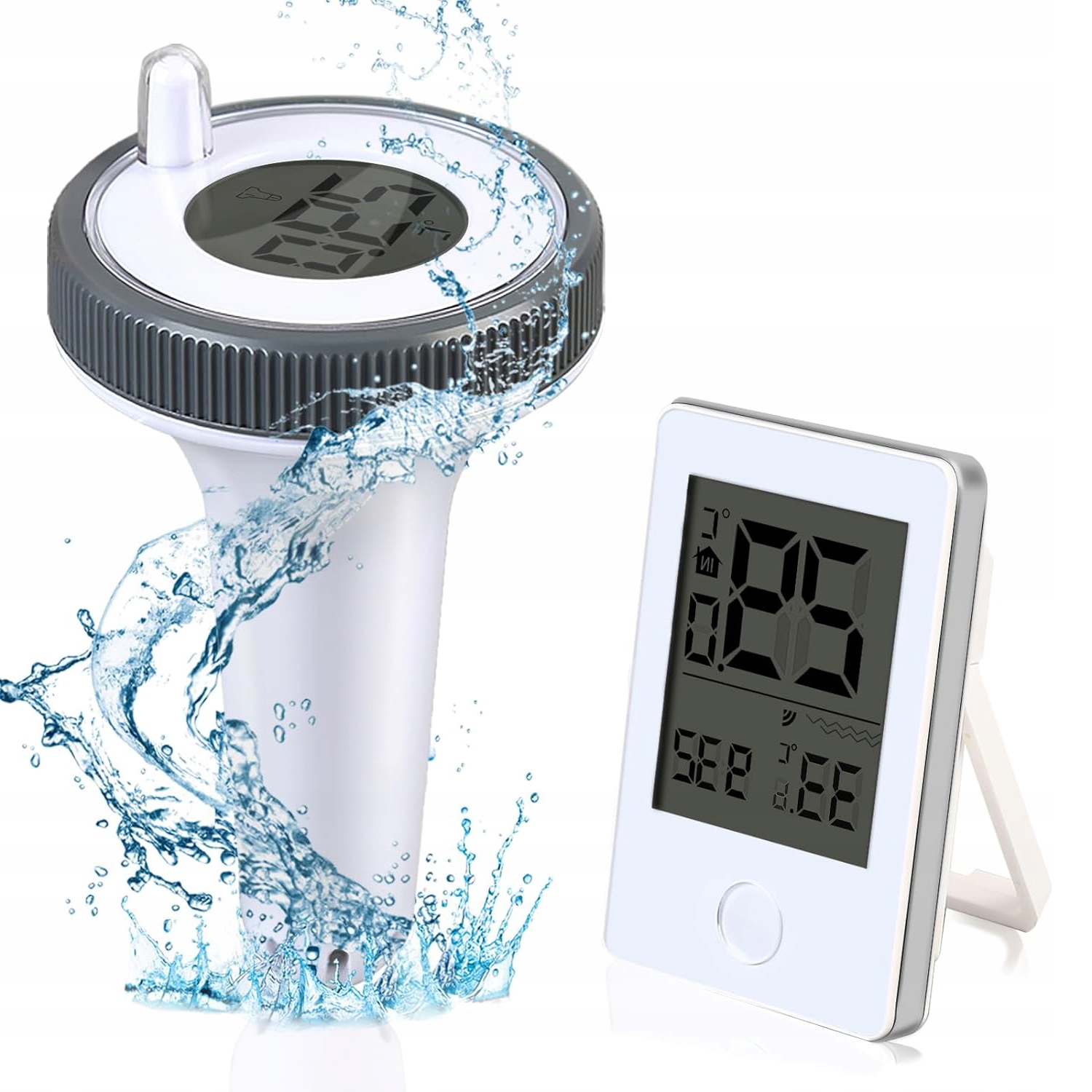 Bazénový Teploměr Vlhkoměr Hodiny Budík S LCD Displejem 2V1