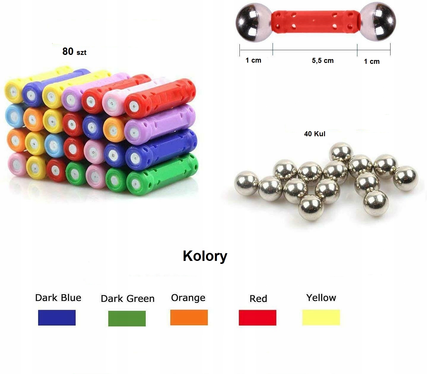 KLOCKI EDUKACYJNE MAGNETYCZNE KONSTRUKCYJNE MAGNETIC 120 elementów Liczba elementów 120 szt.