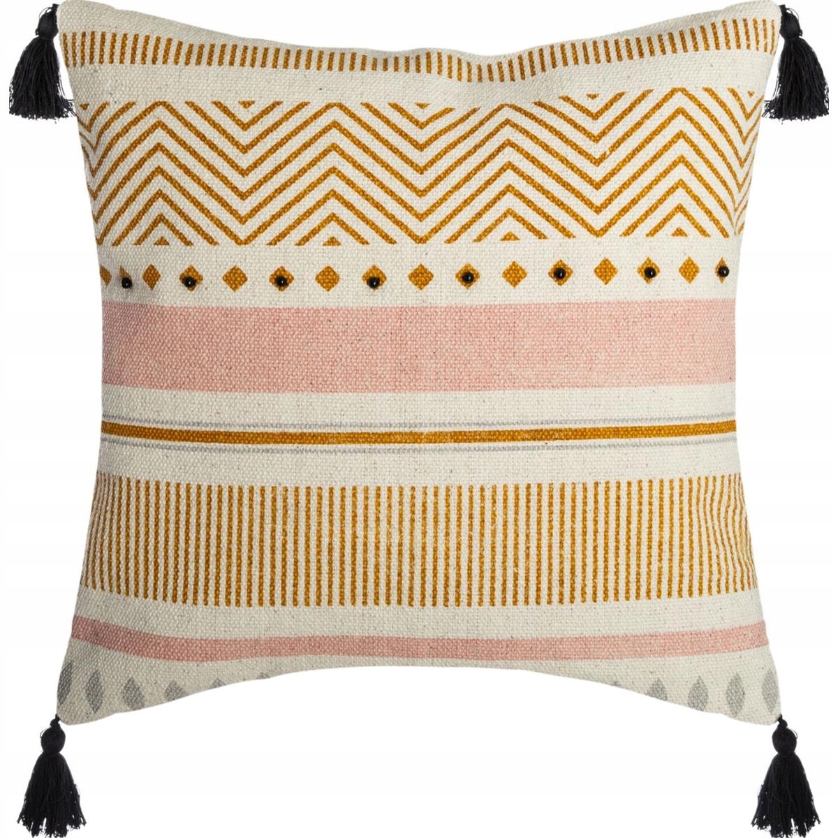 

Poszewka boho frędzle len beż bawełna etno aztec