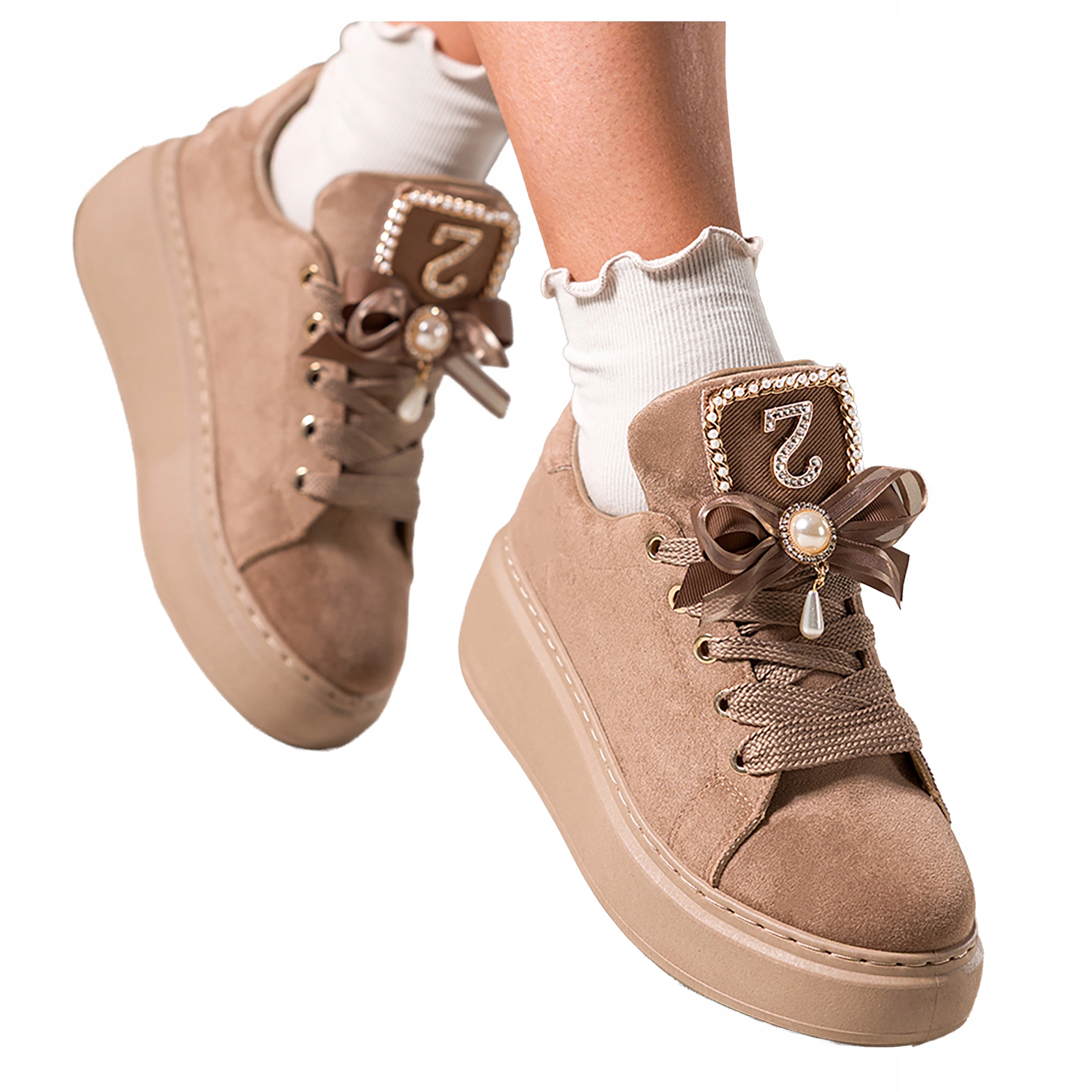 Béžové dámské Módní Tenisky Odnímatelná ozdoba na platformě Sportovní velikost 39