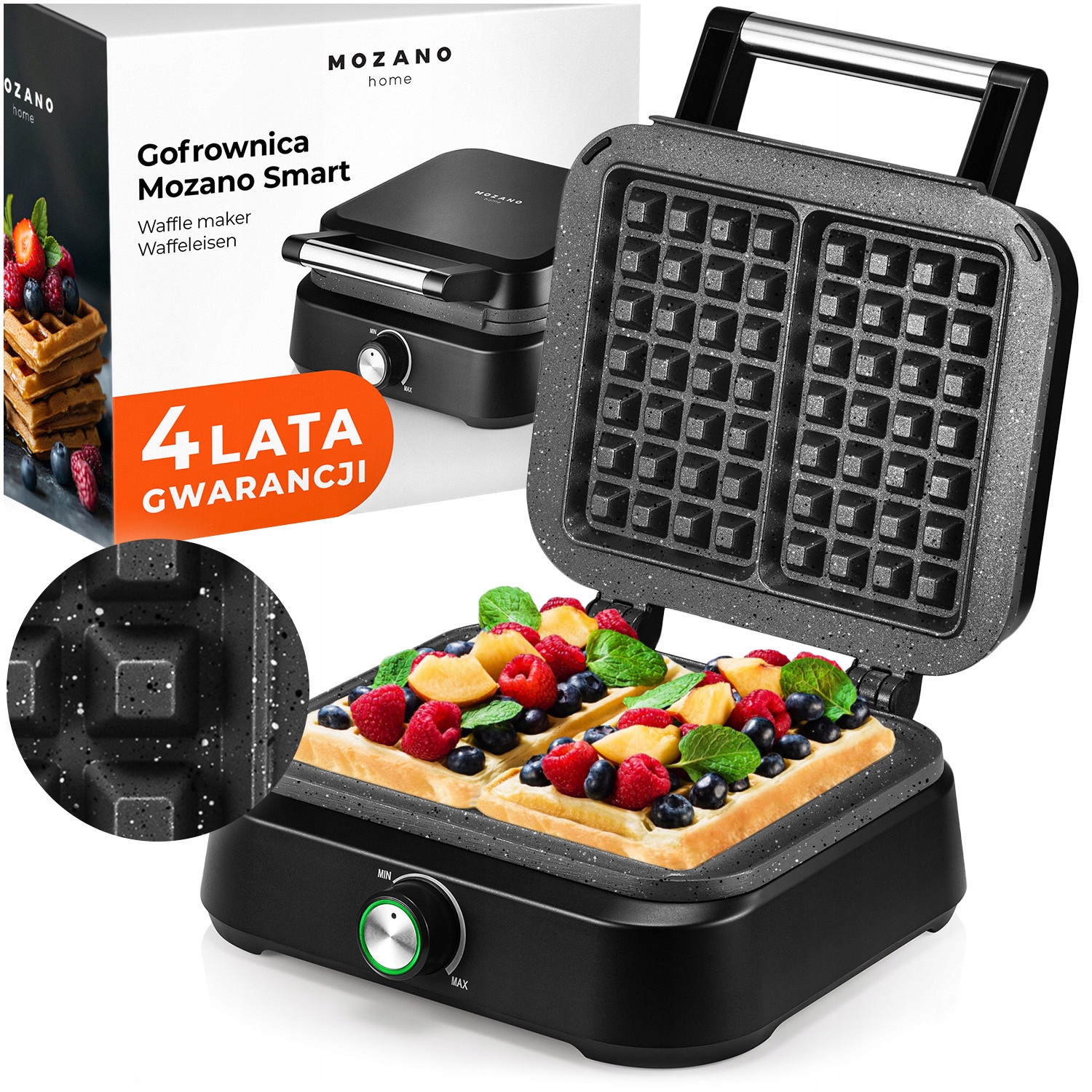 Gofrownica 2 Duże Chrupiące Gofry Mocna Smart Marmurkowa Powłoka