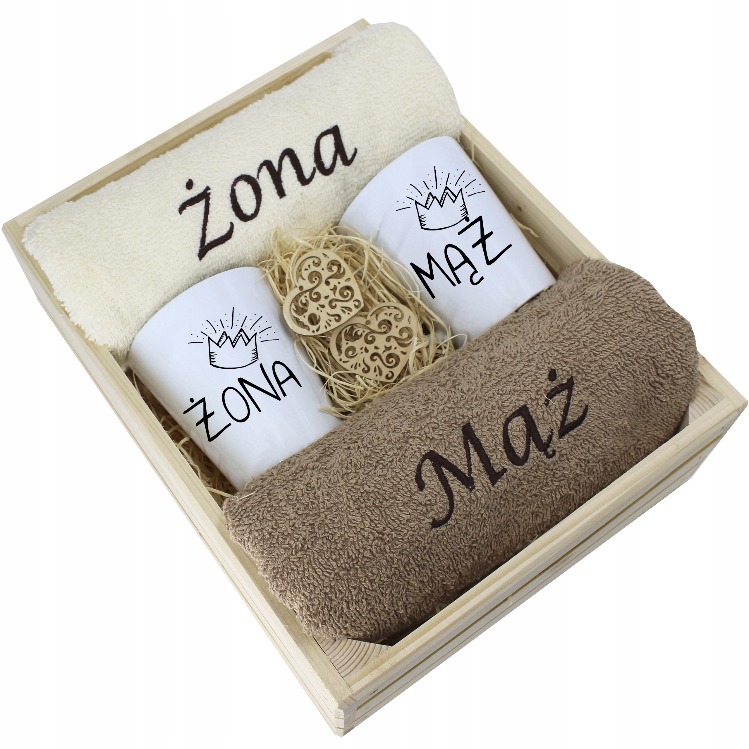 Ślubny Zestaw Ręczniki Kubki Żona i Mąż