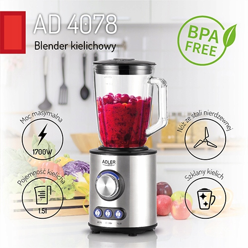Blender Kielichowy AD 4078 1700W 2 Prędkości Szklany Dzbane