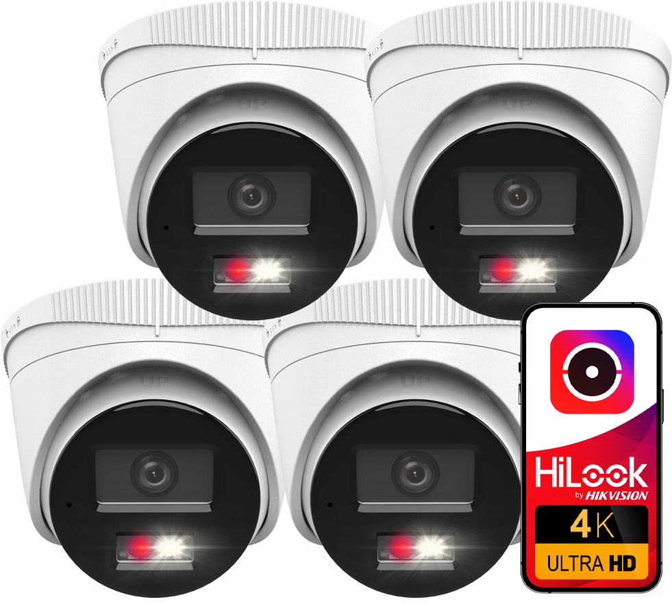 4x IPCAM-T8-30DL Ip 8Mpx kupolová kamera HiLook od Hikvision Mikrofón Poe