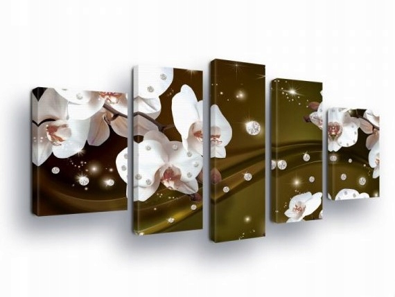 Obraz 170x100 Kvety orchideí biely lesk kryštály diamanty moderné