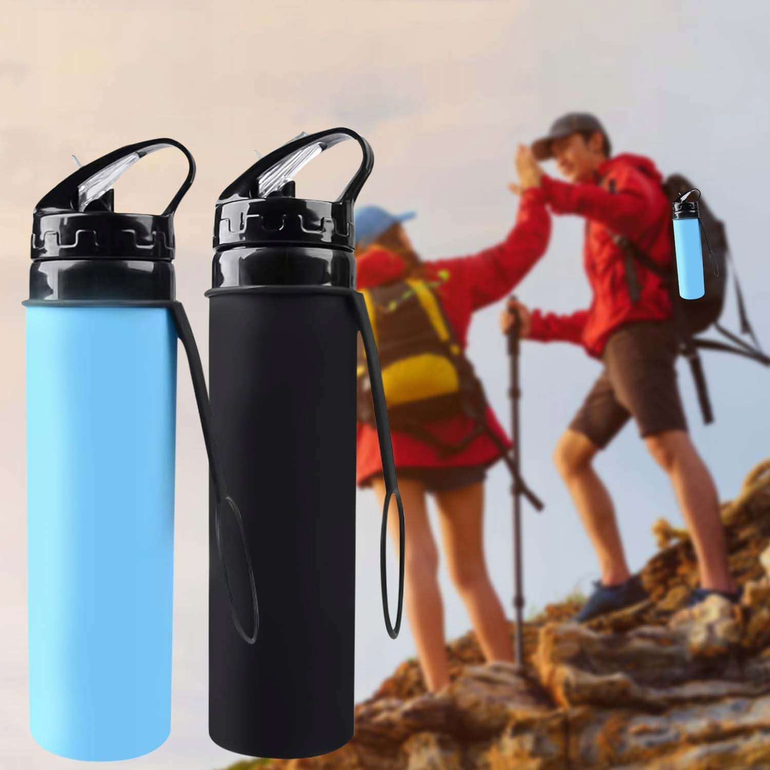 2X SKŁADANA SILIKONOWA LEKKI BUTELKA NA WODĘ 600ML Stan opakowania oryginalne