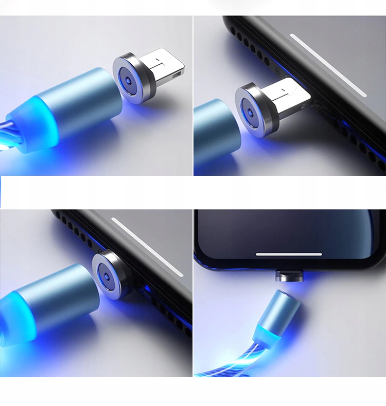 KABEL MAGNETYCZNY DO ŁADOWANIA TELEFONU USB-C MICRO USB IPHONE ŚWIECĄCY EAN (GTIN) 6097209656644