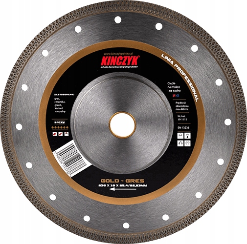 Diamantový Kotouč Kińyk Gold Gres 230x10x25,4/22,23 mm Pro Slinuté Dlažby 19-1115