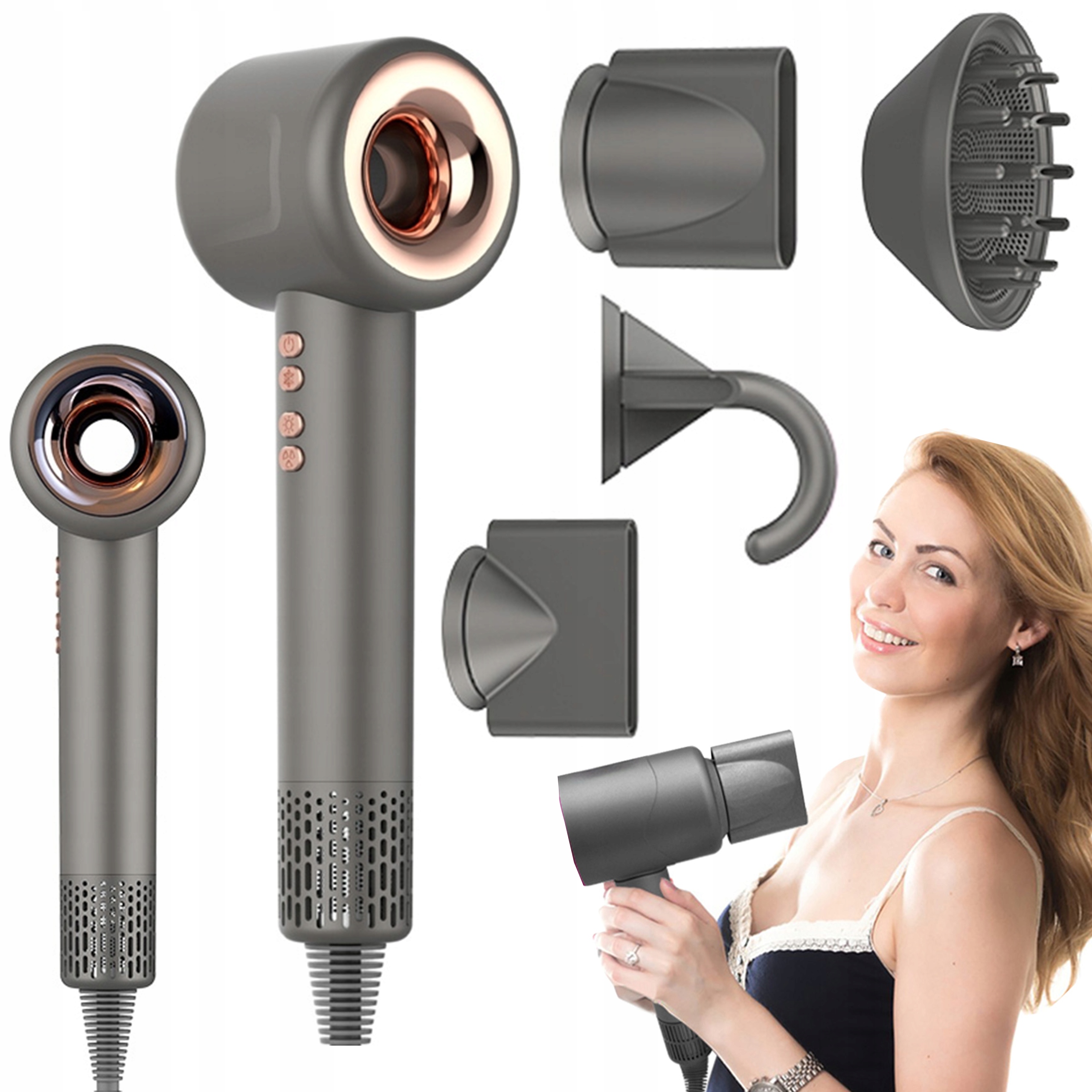Profesionální Vysoušeč Vlasů S Ionizací 1500W 4 Nástavce Hair Dryer