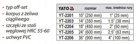 Klucz Do Rur z Uchwytem PVC 350 mm YATO Marka Yato