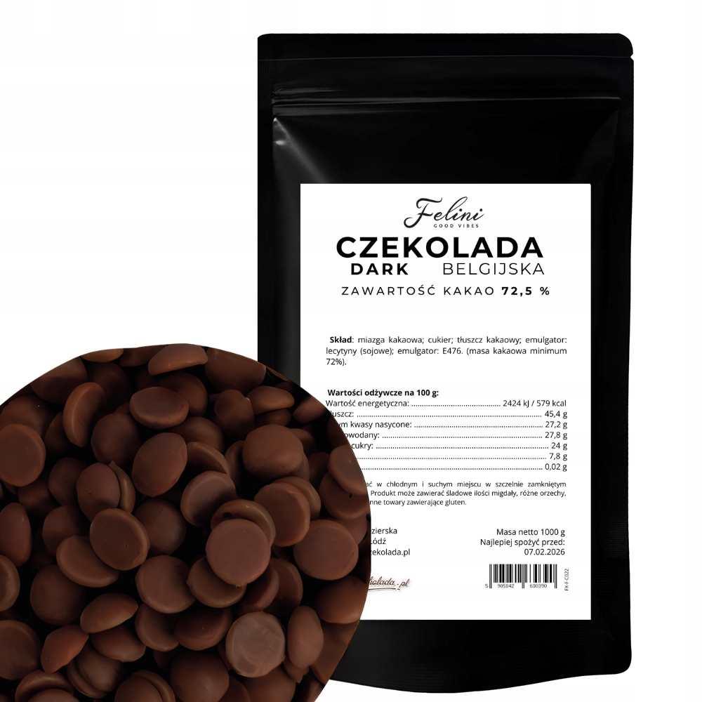Felini hořká čokoláda belgická 72,5% 1 kg