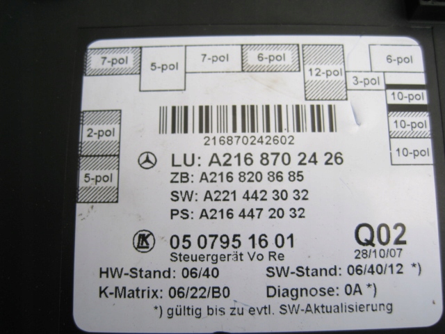 W216 CL 6,3 AMG module control unit door A2168702426