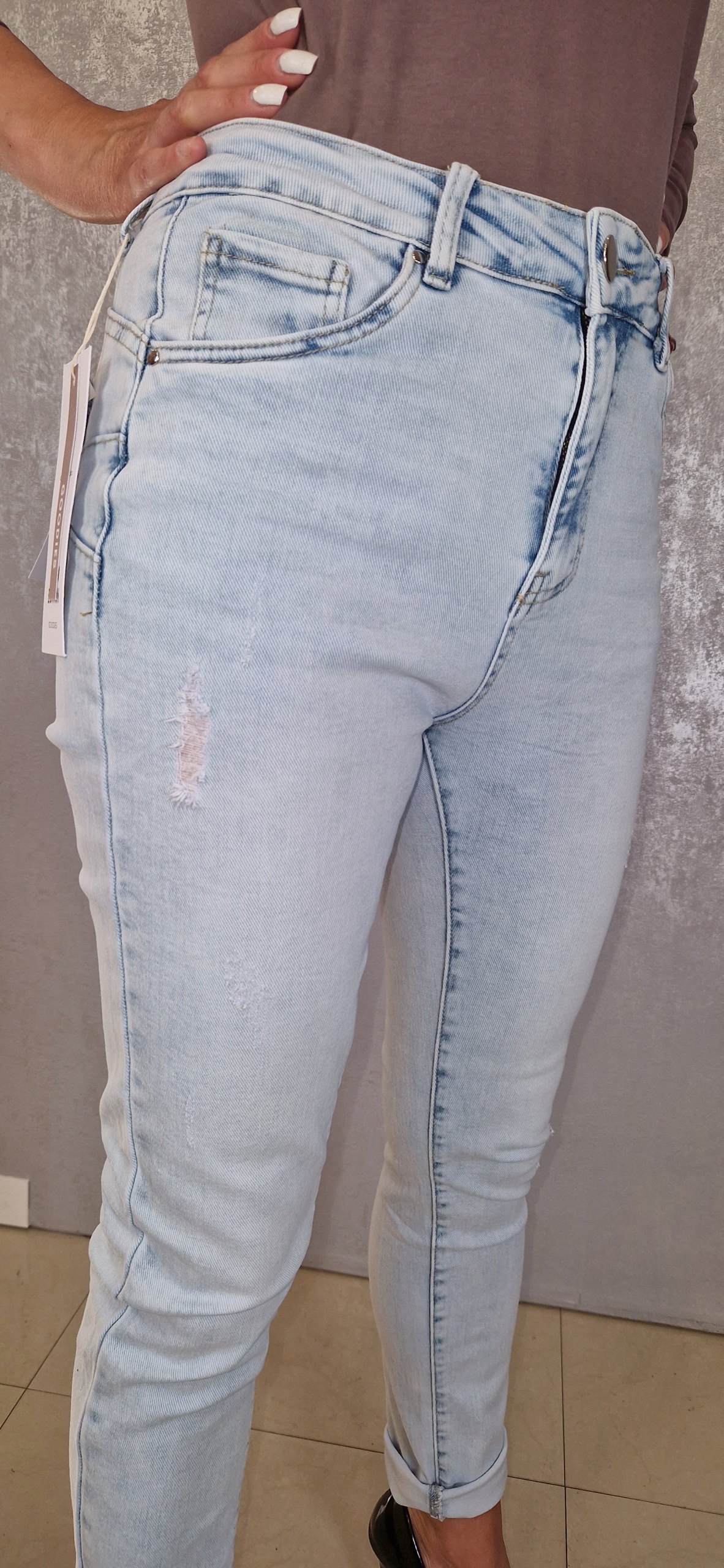 Spodnie Damskie Błękitne Jeansy Modelujące PUSH UP Stan (wysokość w pasie) wysoki