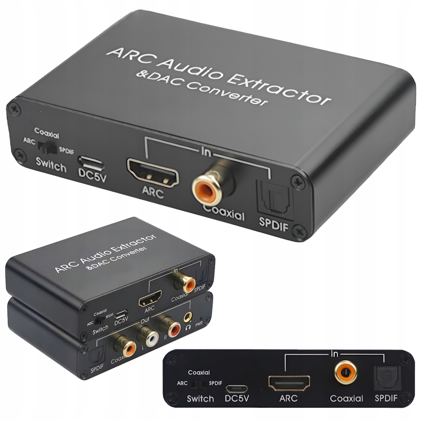 Extractor Hdmi Arc na audio Toslink Coaxial L/r Jack 3,5 Konwerter Dac 3W1