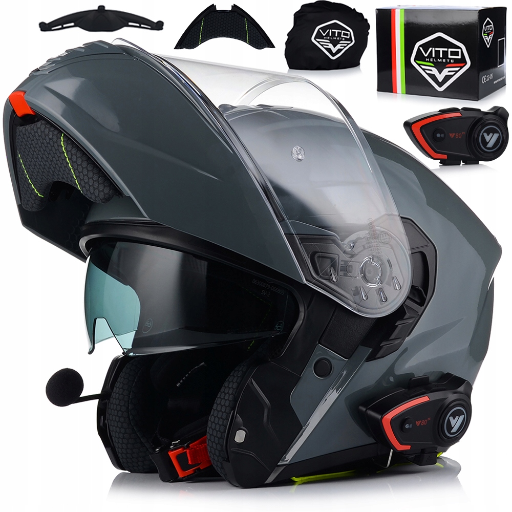 Motocyklová Prilba Vito Furio Nardo Grey Čeľusťová Interkom Vito Bluetooth