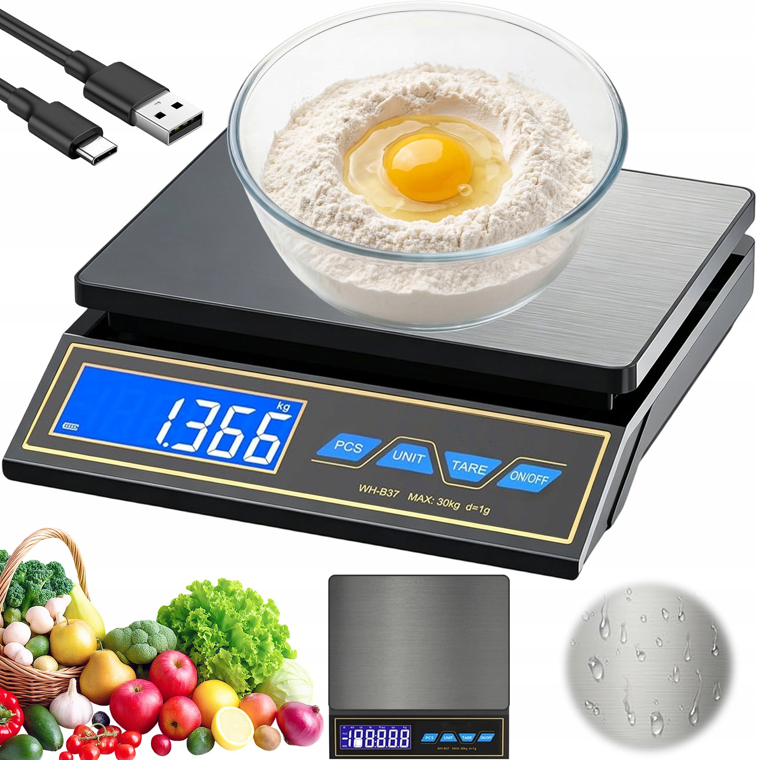 Váha 30 Kg 1 G Elektronická Kuchyňská Gastronomická Prodejna Počítající Kusy