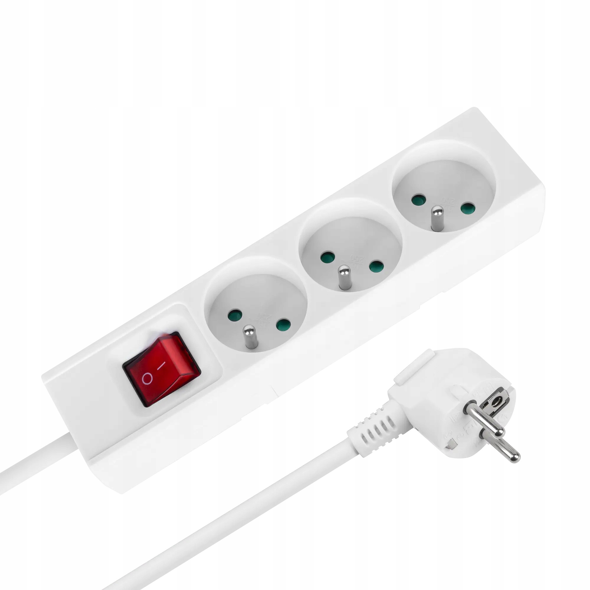 Przedłużacz 3 gniazda 2m typu francuskiego z przełącznikiem (3x1,5mm)
