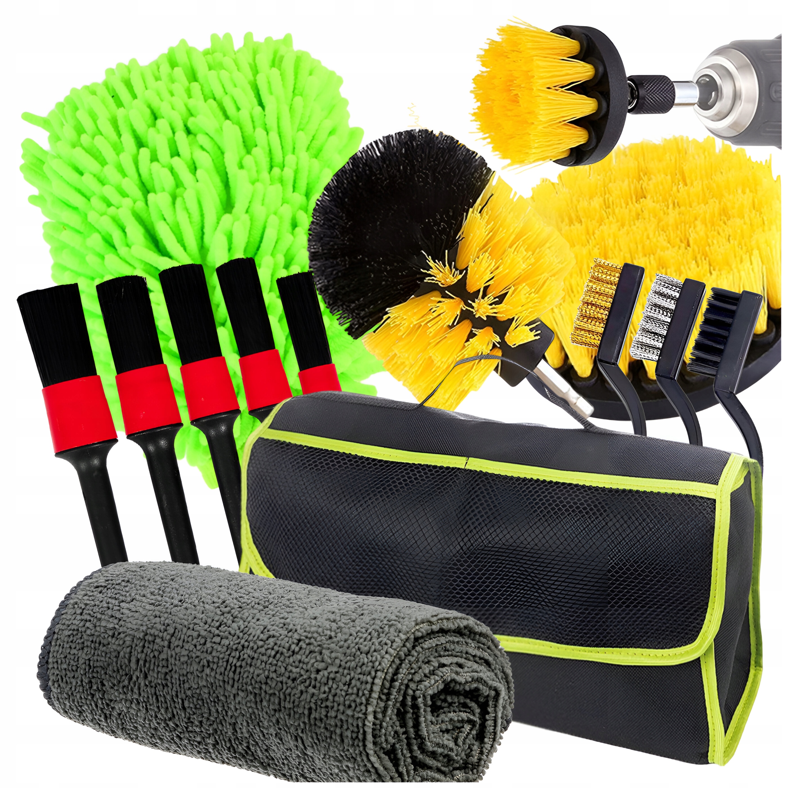 Sada Čistících Kartáčů Na Vrtačku Pro Čištění Auta Štětcem Kartáče Pouzdro 14E.