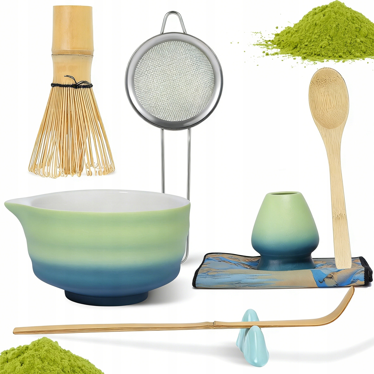 Levně 8DÍLNÁ Keramická Sada Na Matchu S Miskou A Šlehací Metlou A Lžící
