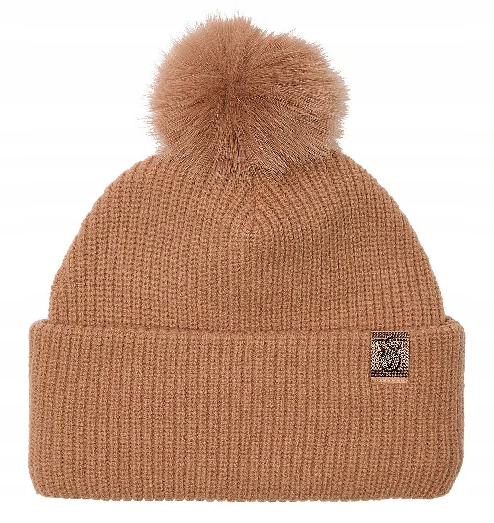 Dámská zimní Čepice Victoria's Secret s bambulkou a zirkony béžová