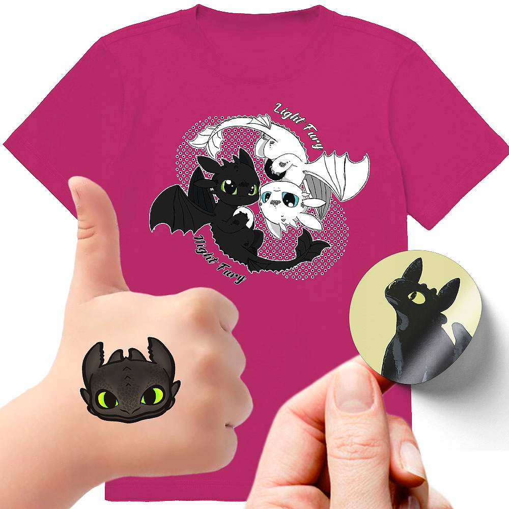 ZESTAW 3W1 KOSZULKA DLA DZIECI TATUAŻE NAKLEJKI JAK WYTRESOWAĆ SMOKA 152