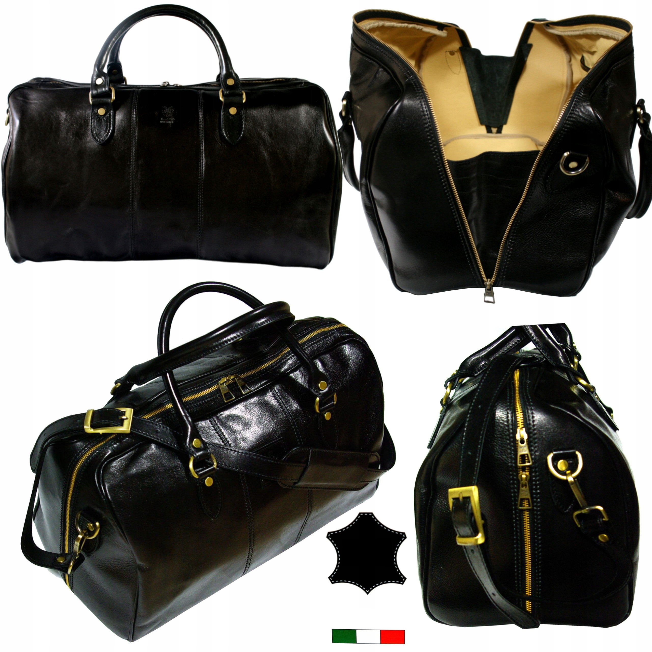 Cestovní kožená taška italská černá velká vintage víkendová 55 cm