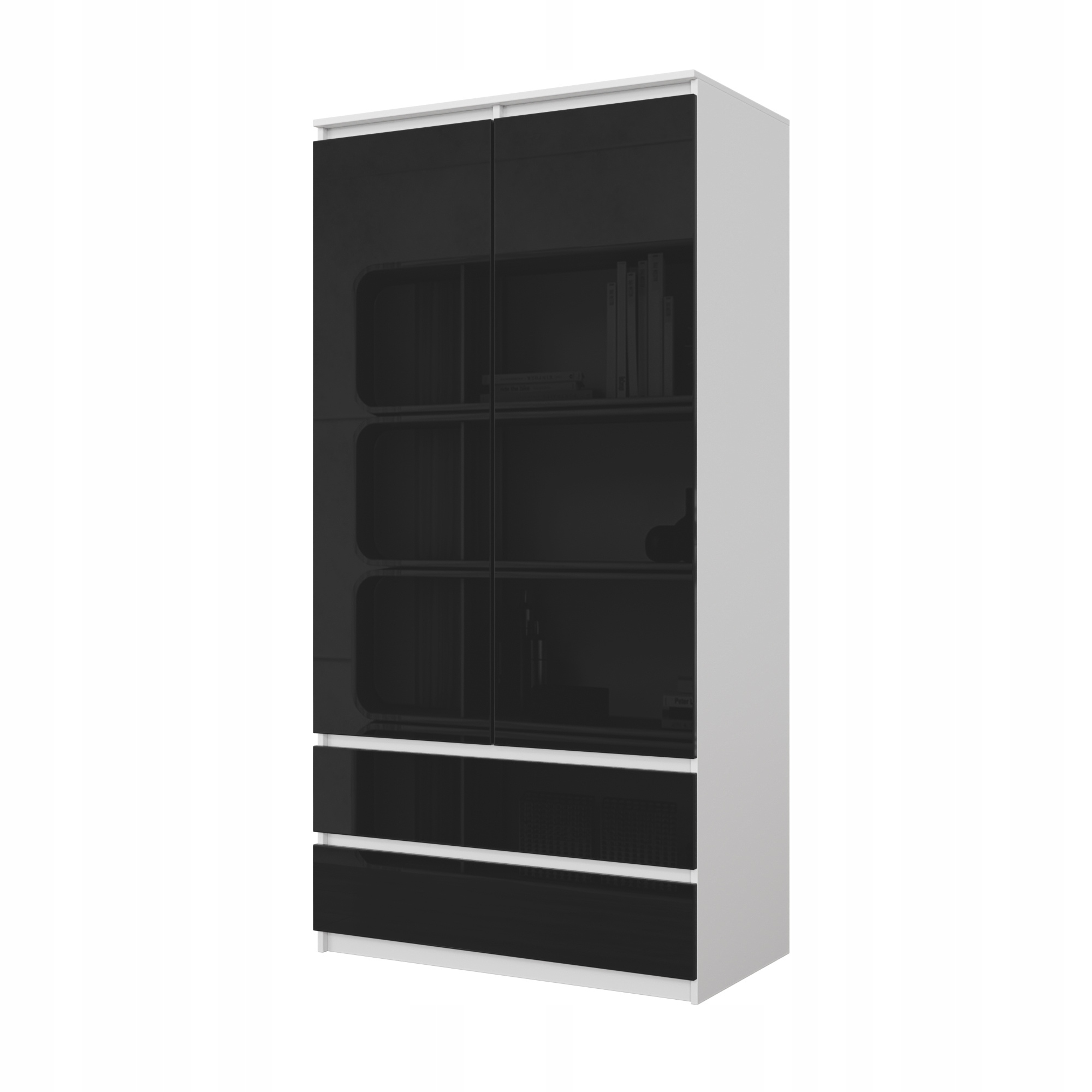 Szafa 90 cm Joelle Biały Mat/czarny Połysk 2 Drzwi 2 Szuflady 3 Półki