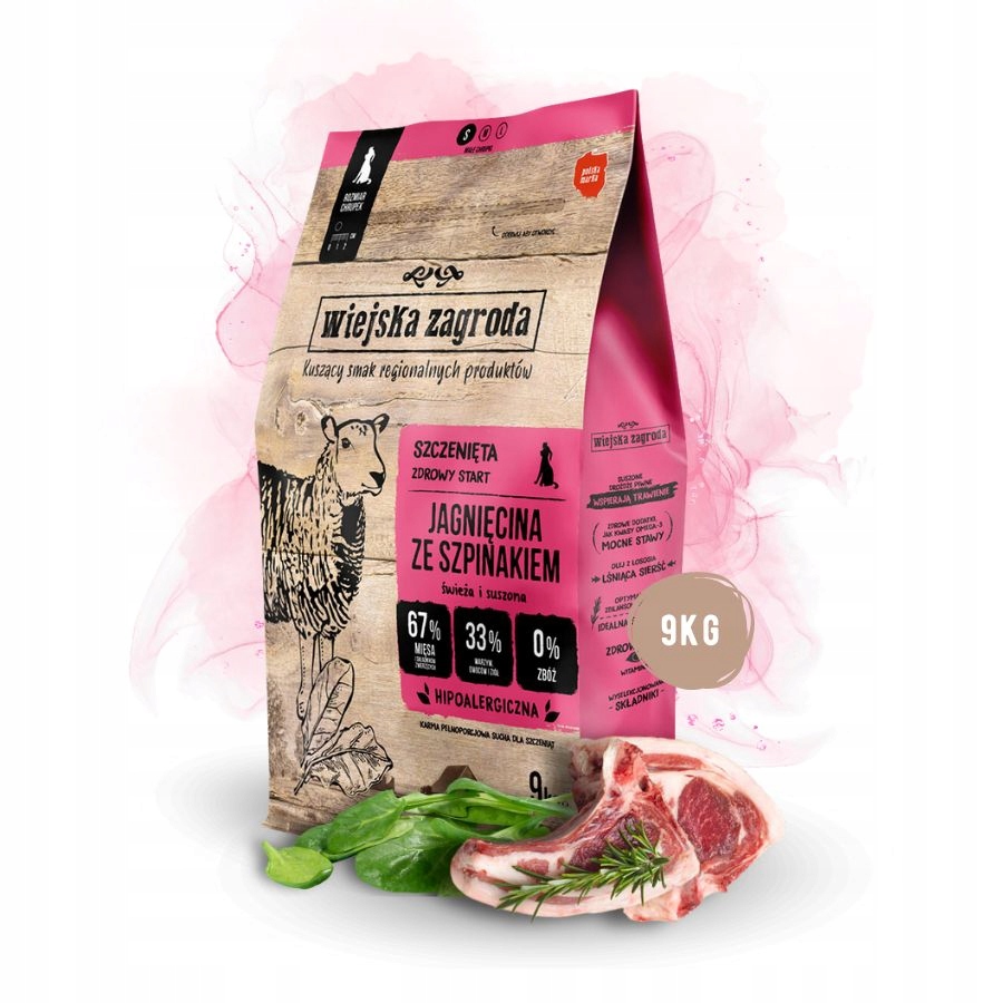 Wiejska Zagroda karma sucha dla szczeniąt Jagnięcina Szpinak Małe rasy 9kg