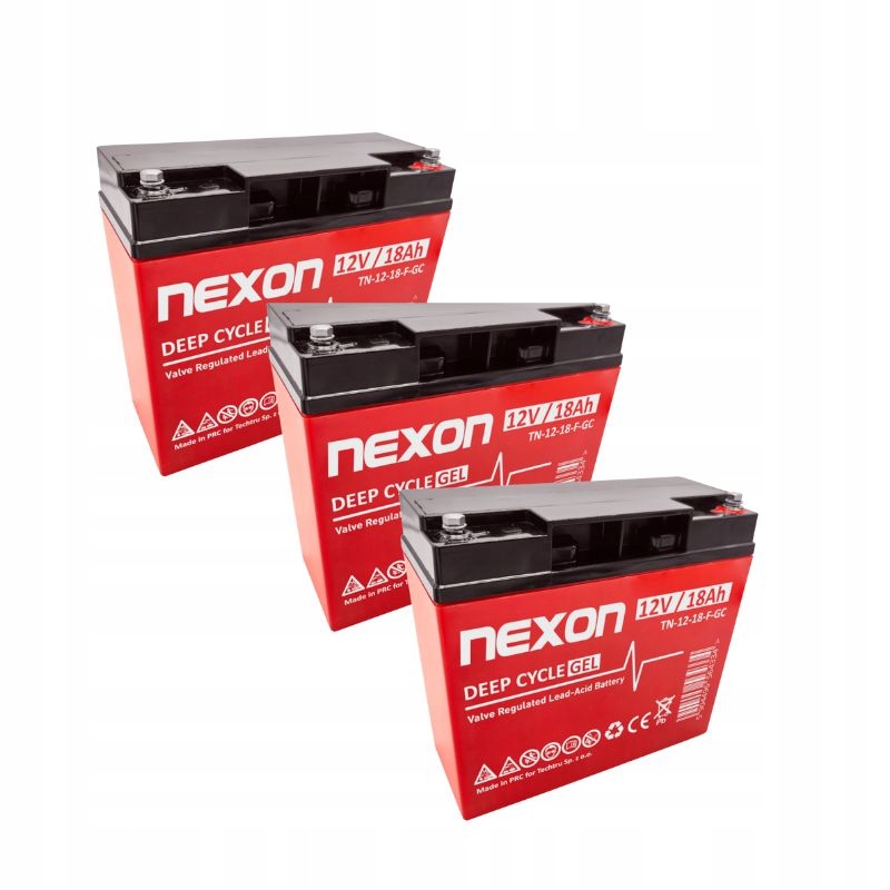 3x Akumulátor Nexon Deep Cycle Gel 12V 18Ah (rozměr 17Ah 20Ah 22Ah)