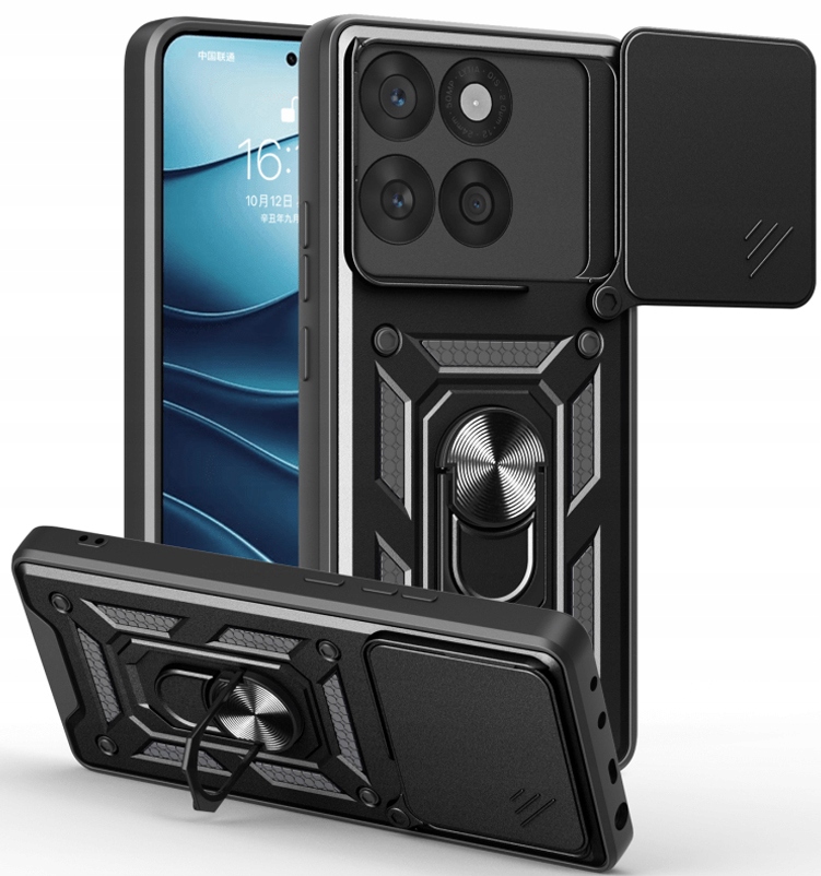 Etui Do Motorola Edge 60 Fusion Pancerne Czarne Armor Holder Ring +szkło