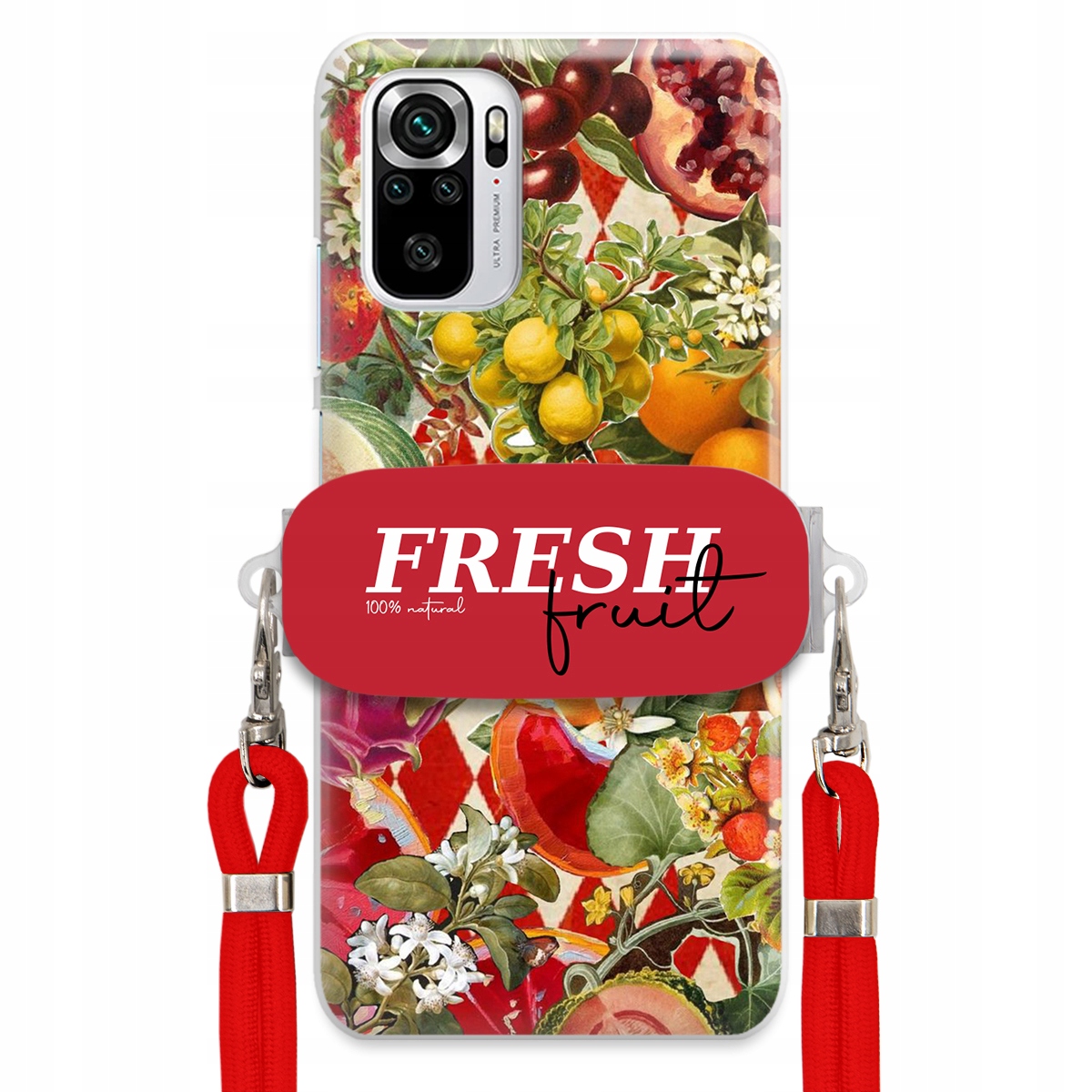 Pouzdro pro Xiaomi Redmi Note 10S Červené Crossbody vodítko Držák Fresh Fruit