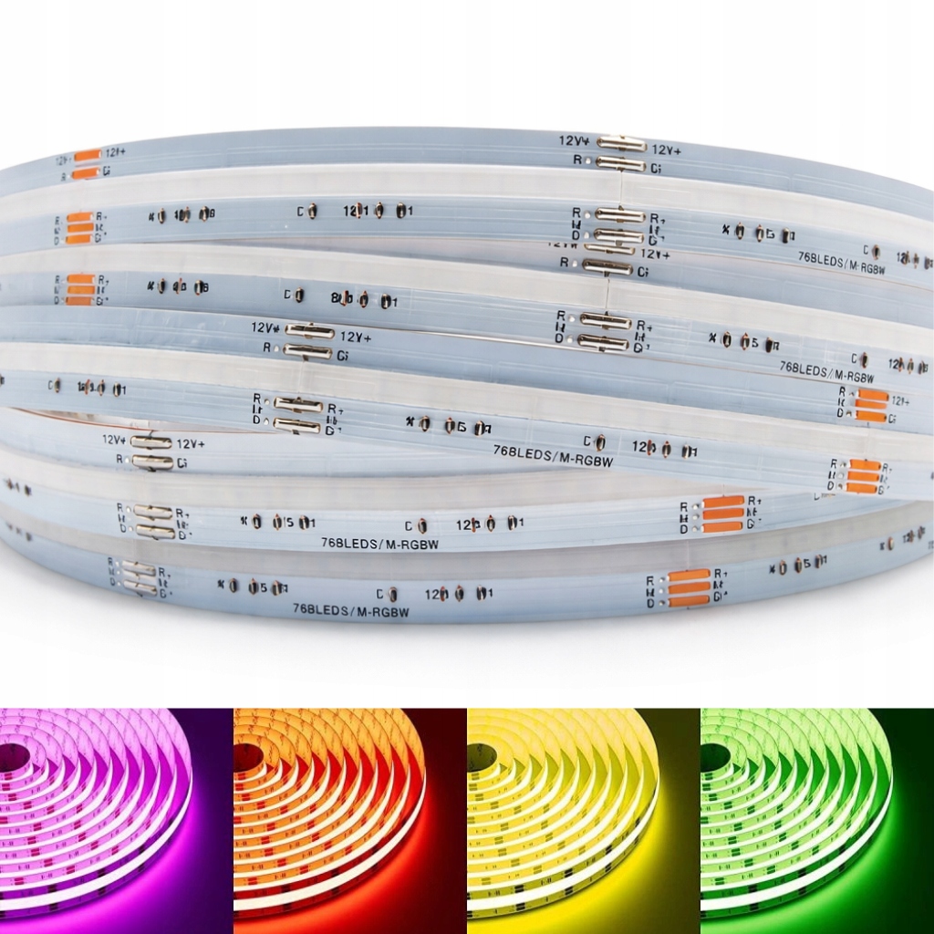 Led pásek Cob 768 LED/m Rgbw Cw 15W/m 12V 5m 4IN1 jedna řada více barev