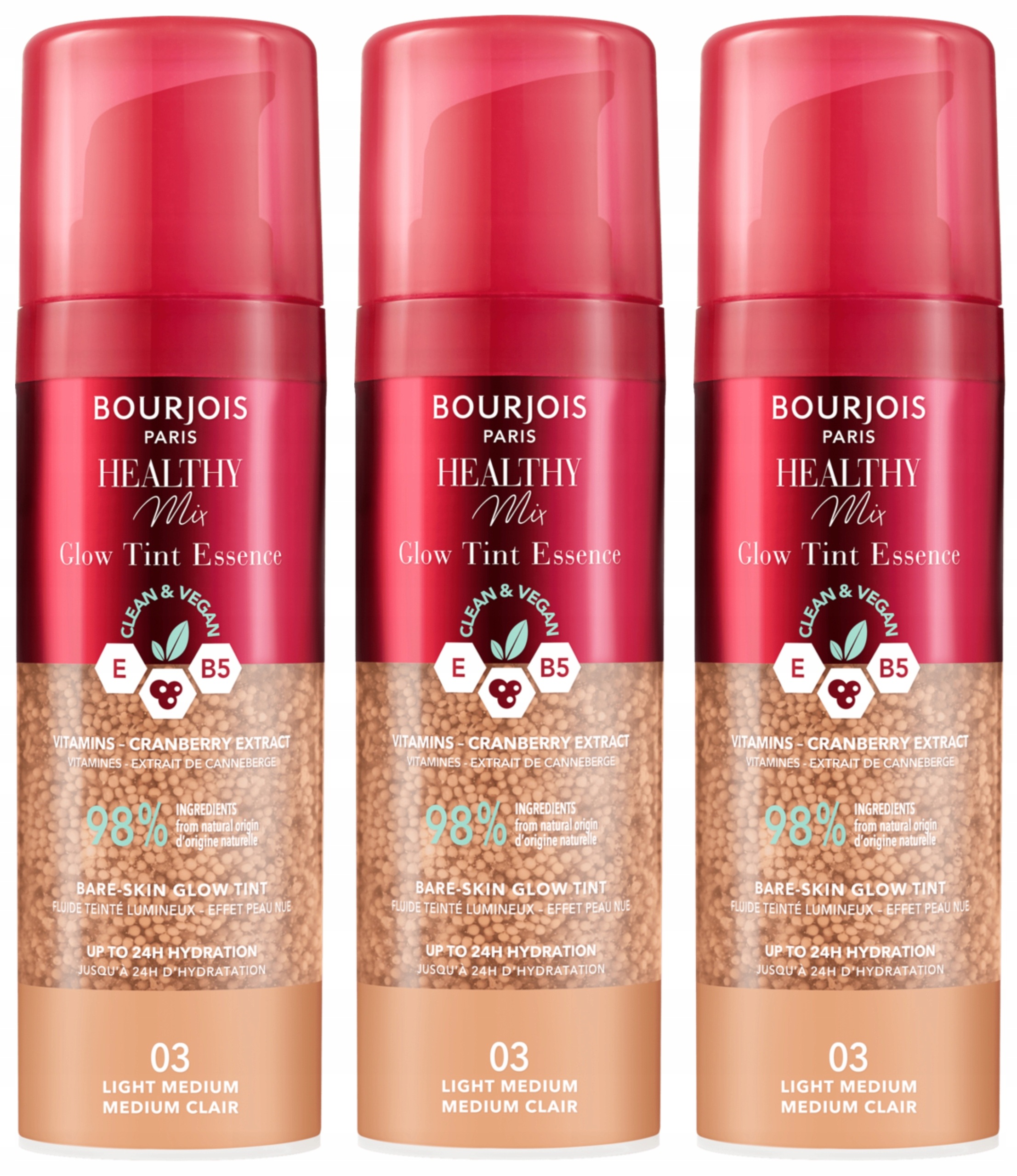 3 x Bourjois Esence na obličej Tint 03 Light Medium Healthy Mix Clean Vegan