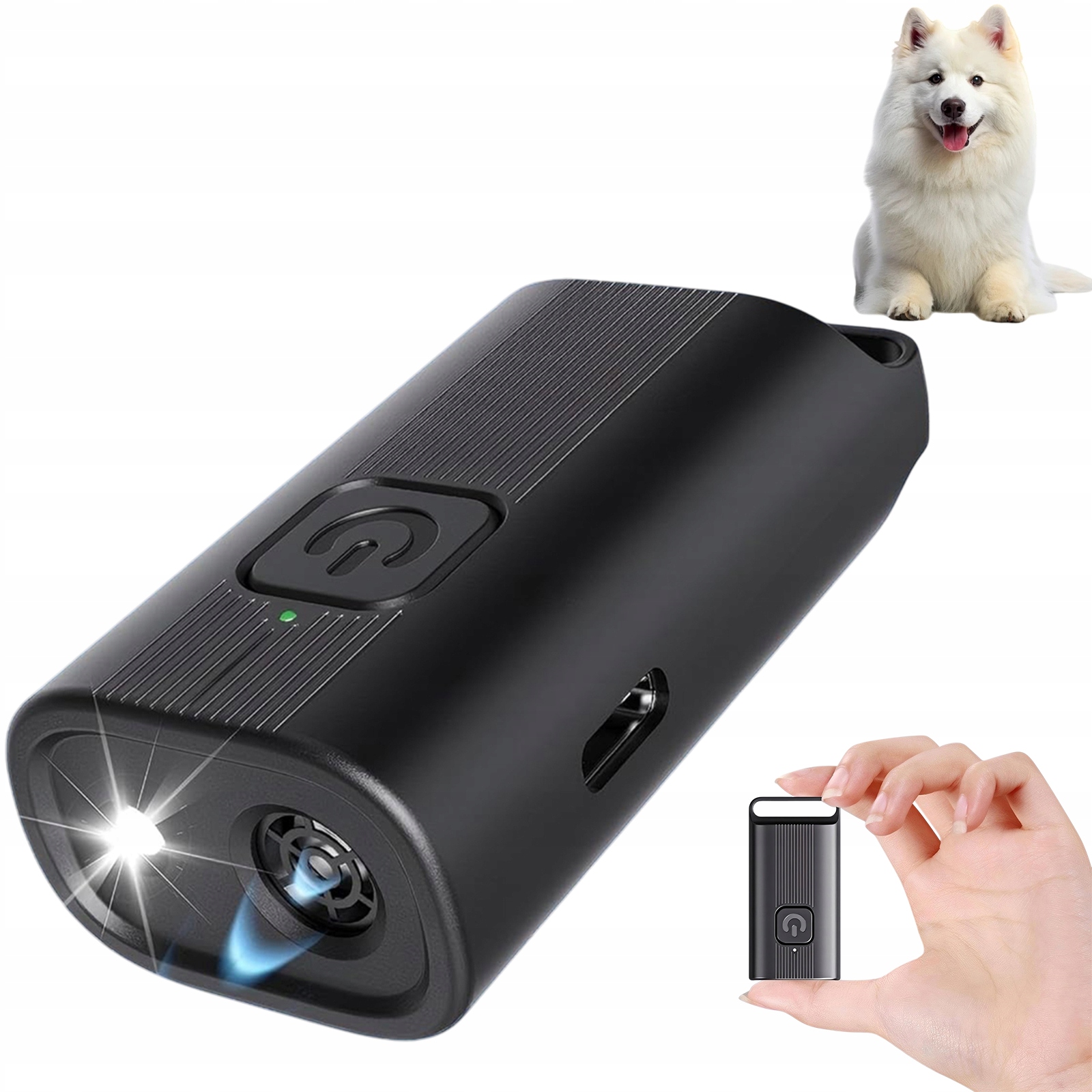 Levně Led 3V1 Ultrazvukový Odpuzovač Psů Přenosný, Nabíjecí, 15 Metrů, Černý