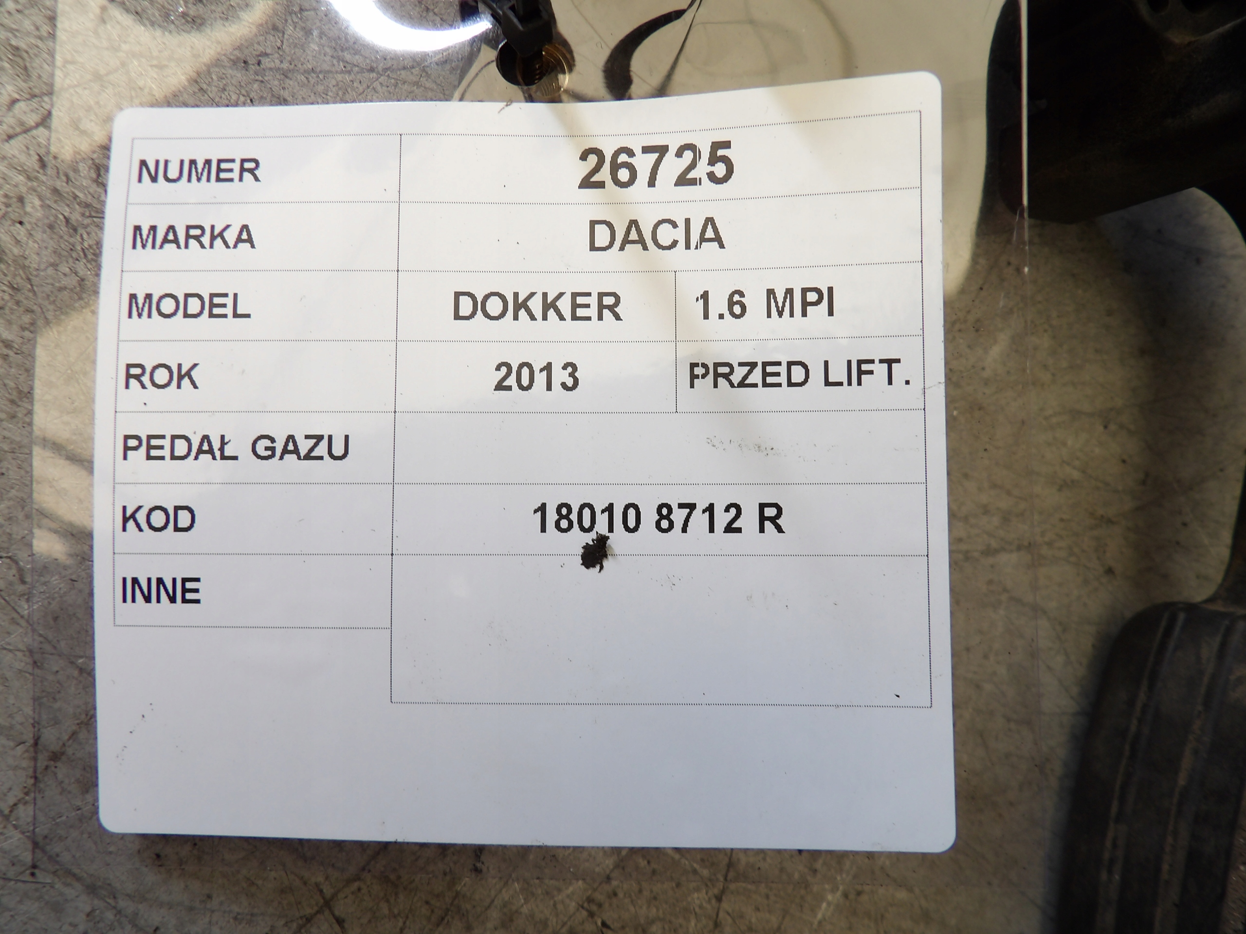 Dacia Dokker accelerator pedal 180108712R