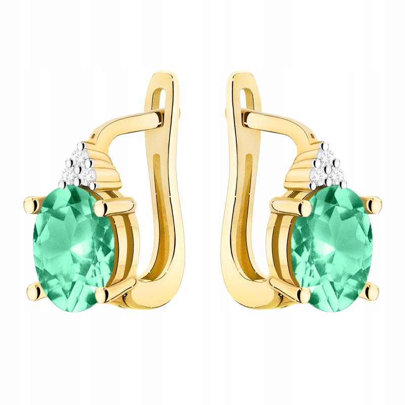 Złote Kolczyki Damskie pr. 585 Brylanty i Owalne Szmaragdy 1,60ct 14k