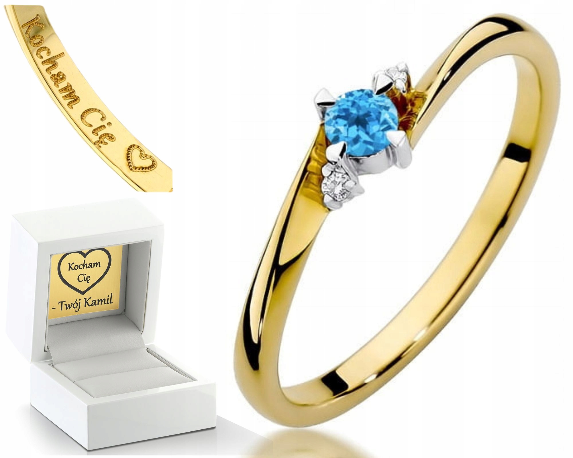 Zásnubní Prstýnek Žluté Zlato Topaz A Diamanty Gravírování 585 Dárek