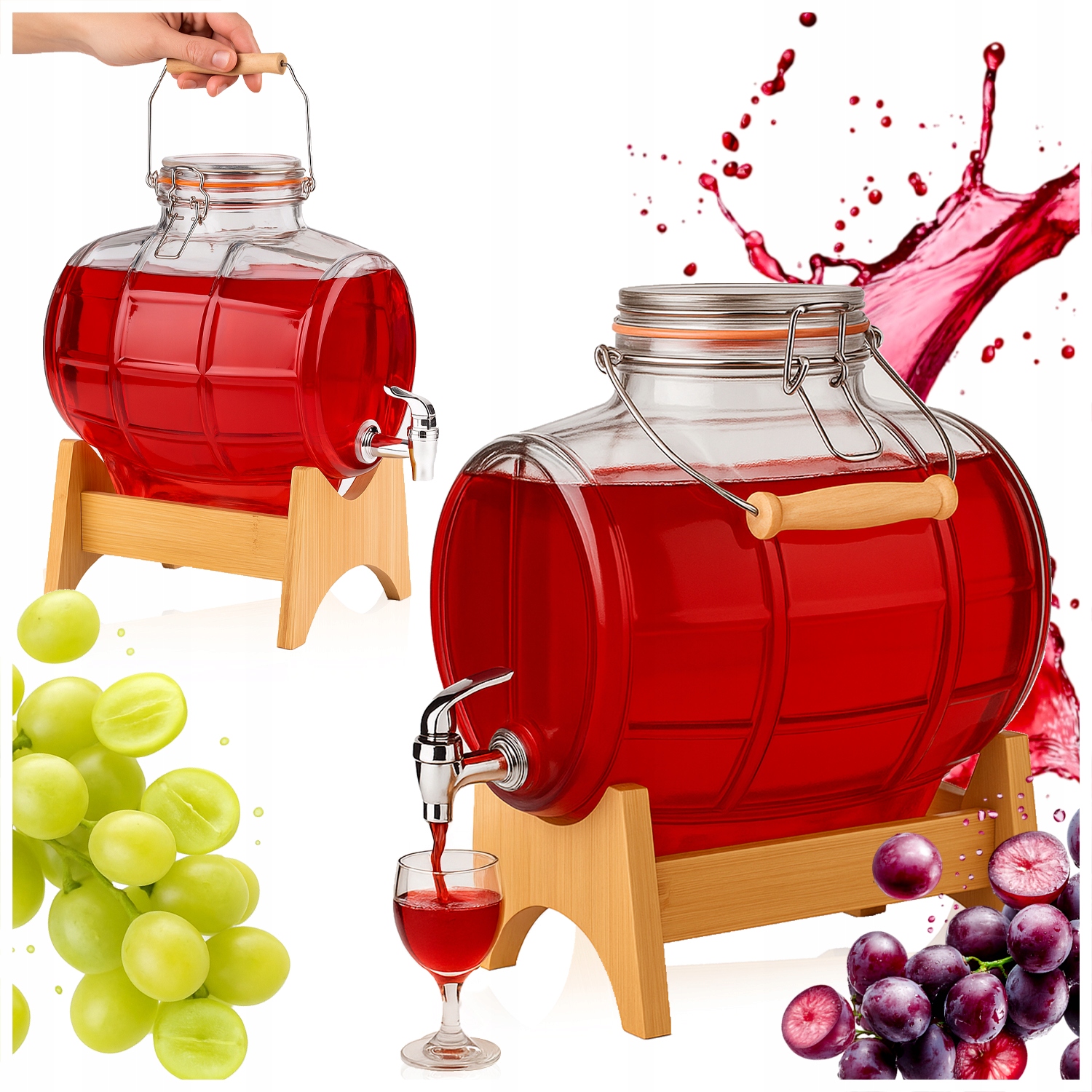 Skleněný sud s kohoutkem 8 l, sud antalek, karafa na whisky na vodu