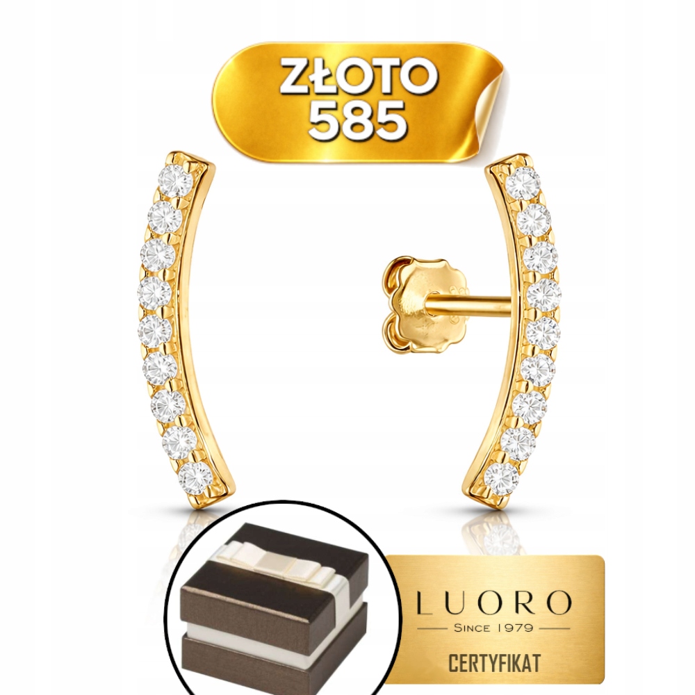 Náušnice Zlaté 585 14K Tyčinky Se Zirkonem Tyčinka 1,3 CM Elegantní