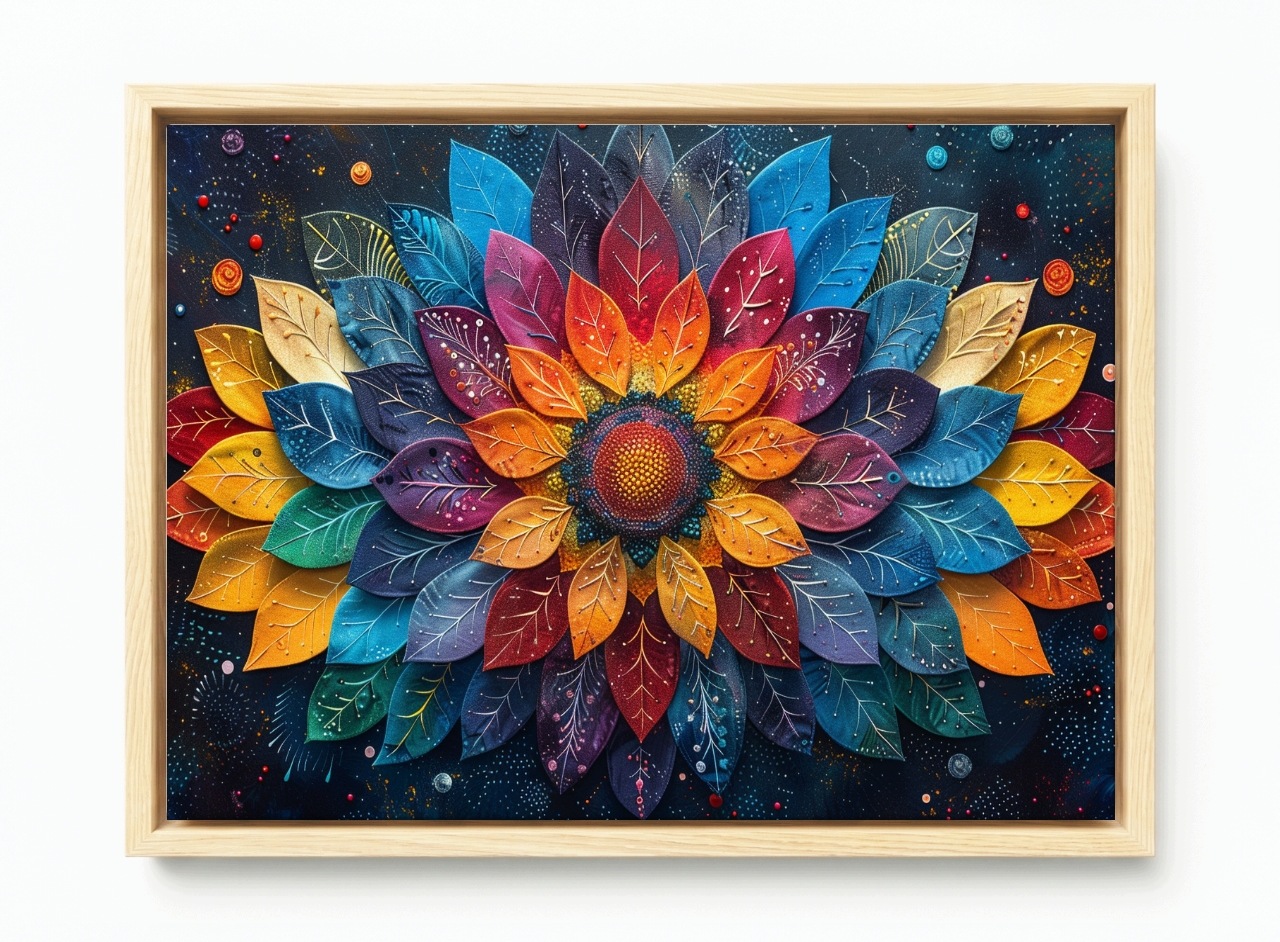 Obraz Rám Americký Box Barevné Listy Mandala Dekorace Abstrakce 60x40