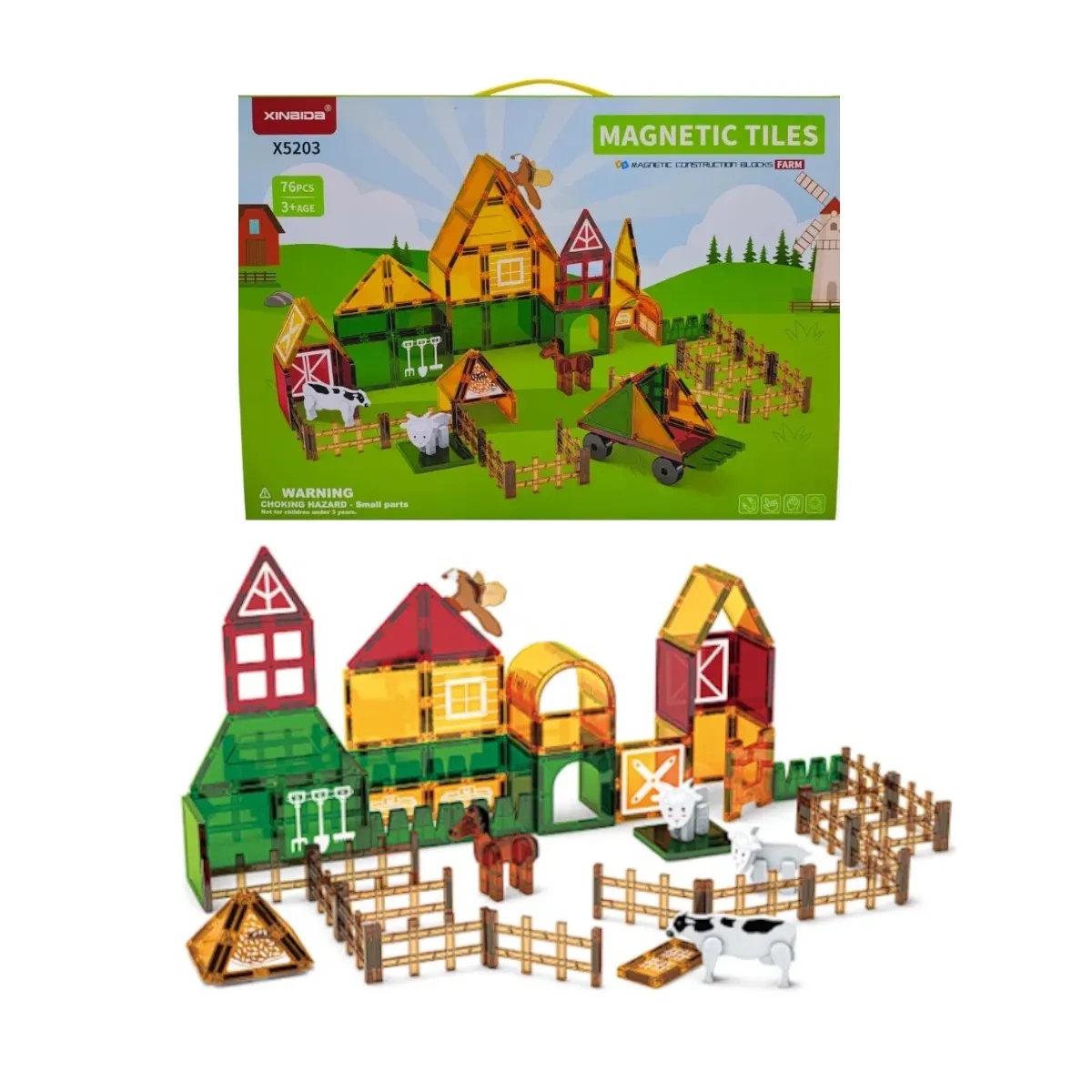 Klocki magnetyczne farma 76 el. – Magnetic Tiles 3+
