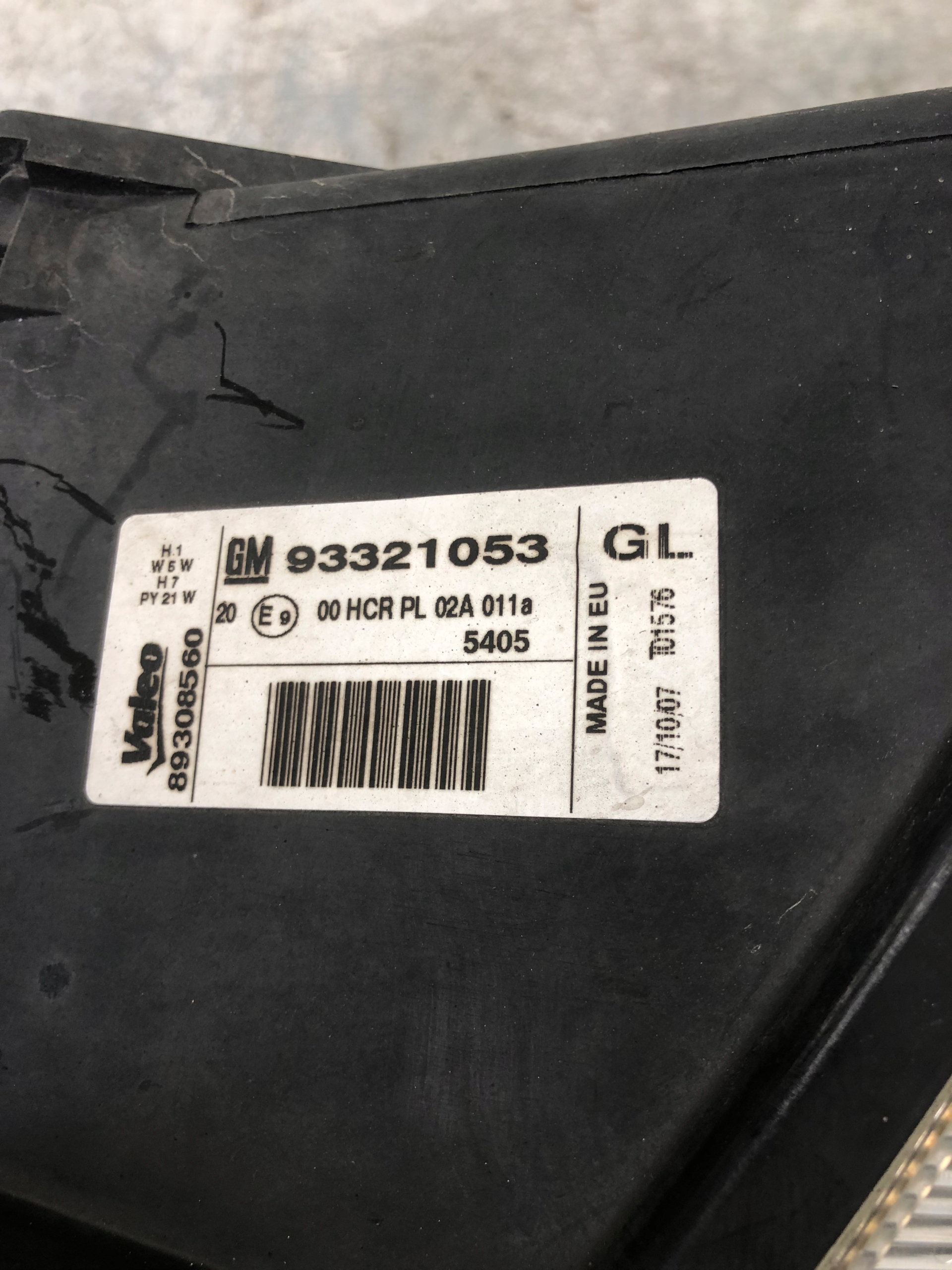 light right front OPEL MERIVA A 93321053