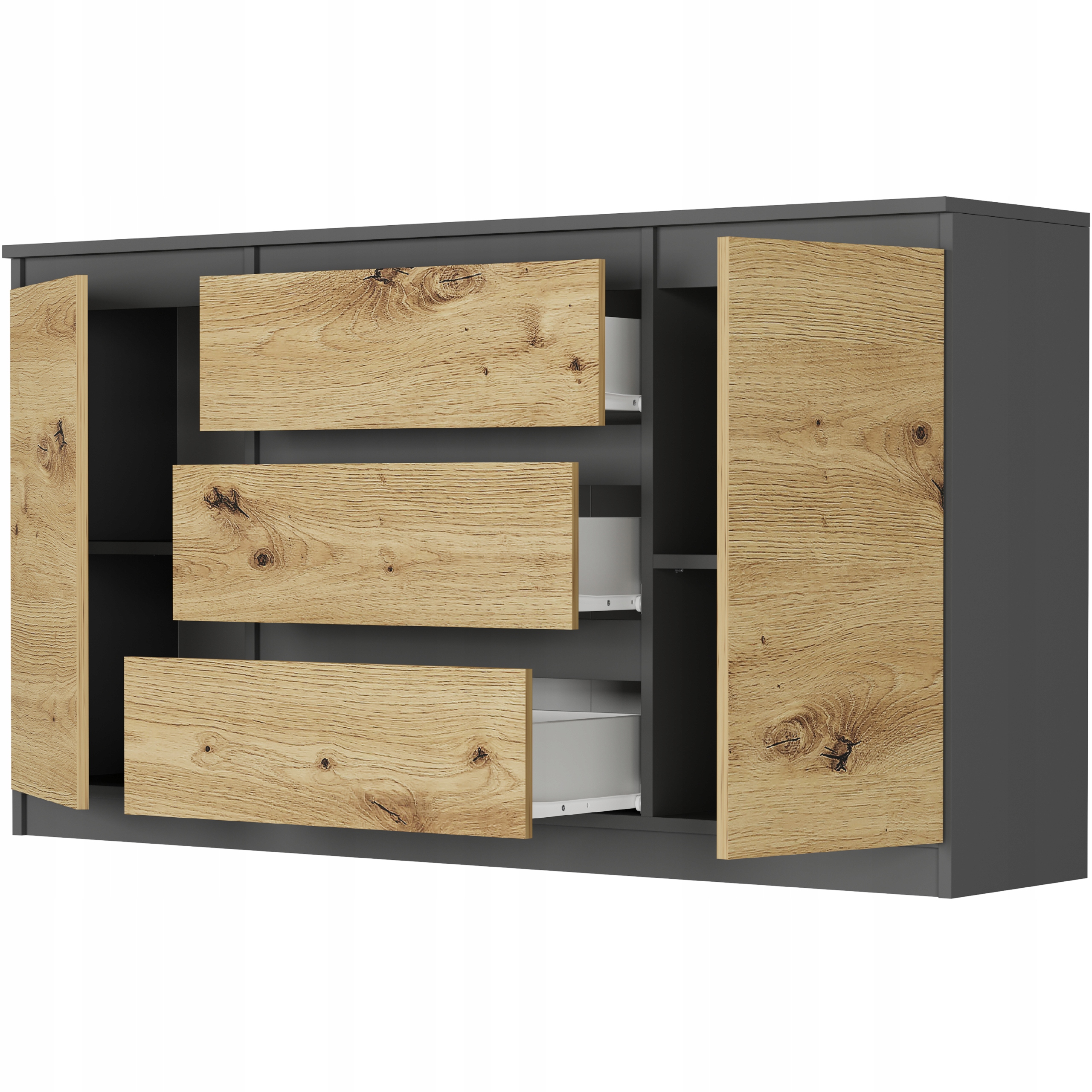 KOMODA 140 SZAFKA 3 SZUFLADY 2 PÓŁKI R-140-S3 ANTRACYT MIX ARTISAN